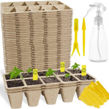 400Cells Seedling Start Trays with Drain Holes,40pcs Peat Pots Seedling Pots Biodegradable,Seedling Starter Kit,Organic