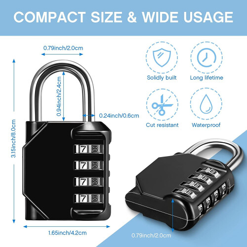 10 Pack Combination Lock Resettable 4 Digit Combination Padlock Waterproof Locke 1
