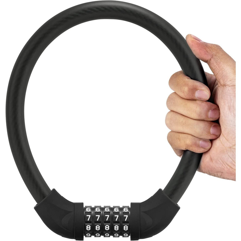 Bike Lock 5 Digit Cable Lock Lightweight Bicycle Lock Bike Lock Combination Portable Lock for Bike 22inch Black