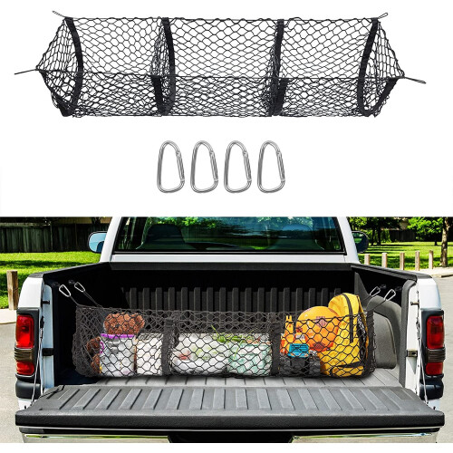 Cargo Net Trunk Bed Organizer,Mesh Storage Net with 4 Metal Hooks,43.3