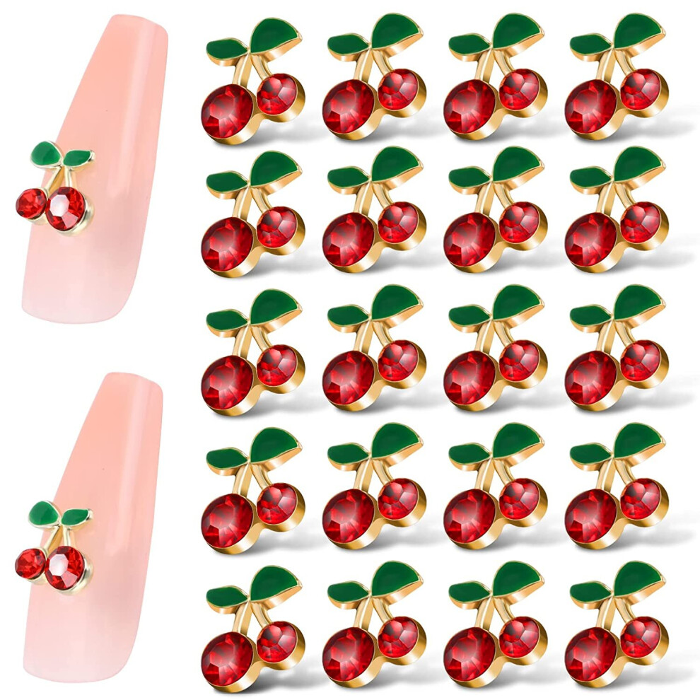 20 Pieces 3D Cherry Nail Charms Reds Kawaii Nail Rhinestones Art DIY Crystal Nail Jewels Designs Nail Gems for Girls Nai