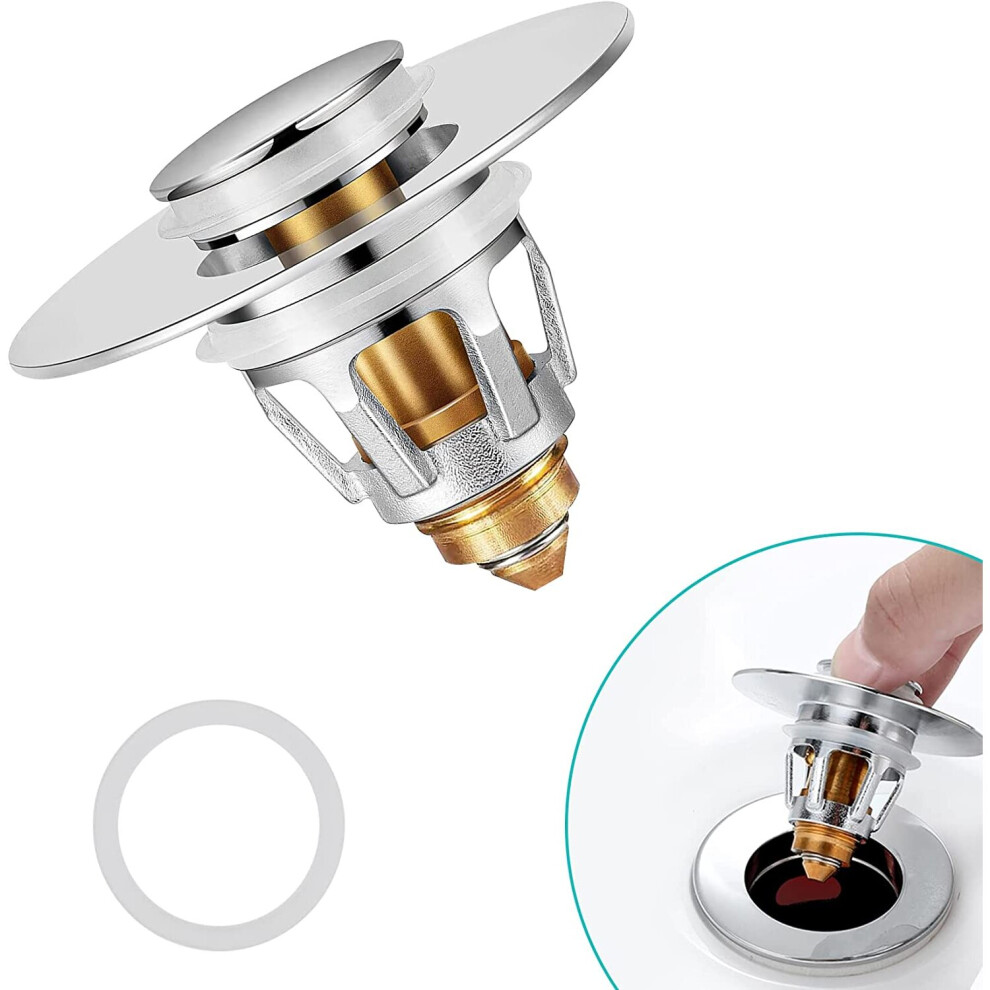 Universal Bathroom Sink Stopper with Hair Catcher, for 1.04-1.97 Inch Drain Hole, Spring Core Bathtub Drain Cover, Pop U-image-OPC-PBXVDBX-NEW