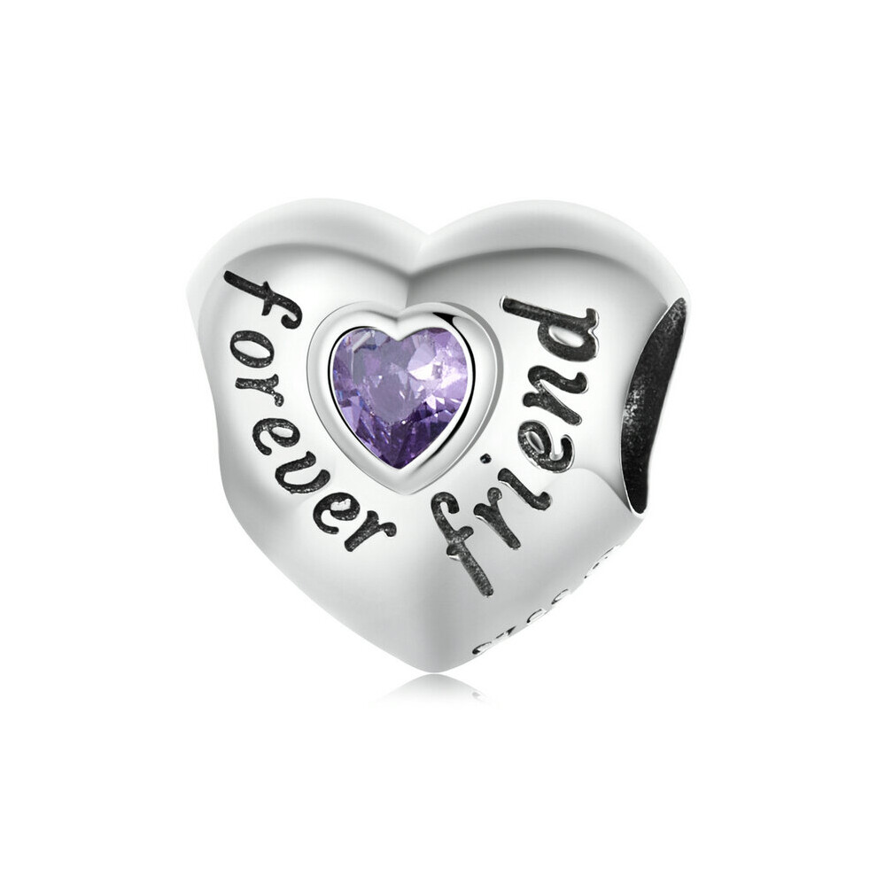 Forever Friend Love Heart Charm Bead With Cubic Zirconia Genuine 925 Sterling Silver Compatible With Pandora Bracelets