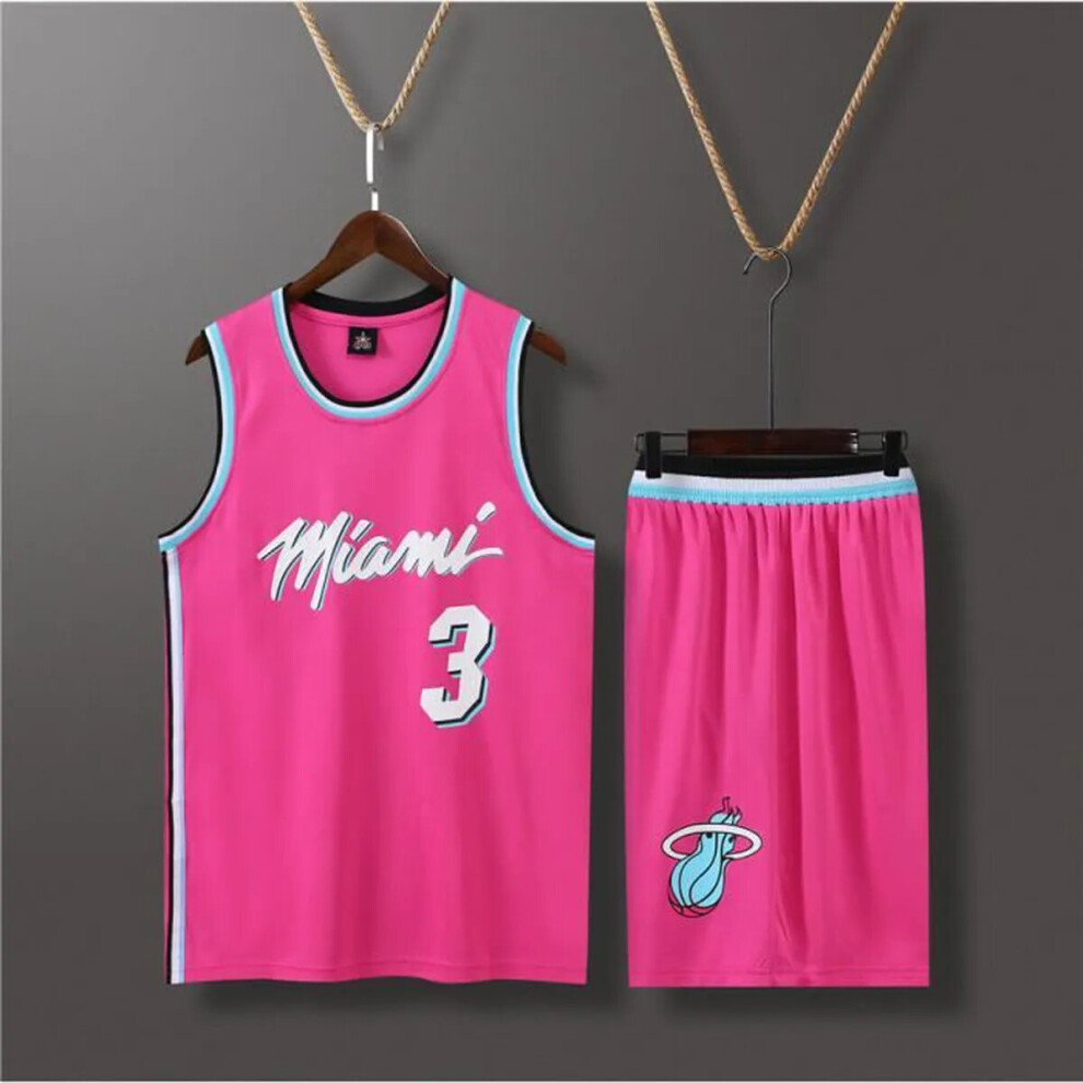 (Pink 140cm) Miami Heat Dwyane Wade adult and children's jersey set