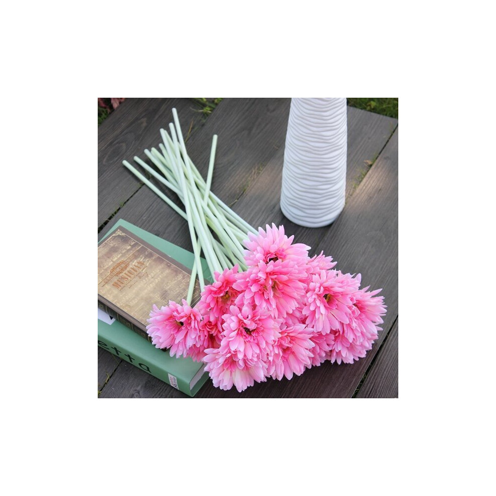 (Pink) 10Pcs Sunbeam Artificial Flower Mum Gerber Daisy Bridal Bouquet Silk Wedding Party Flowers