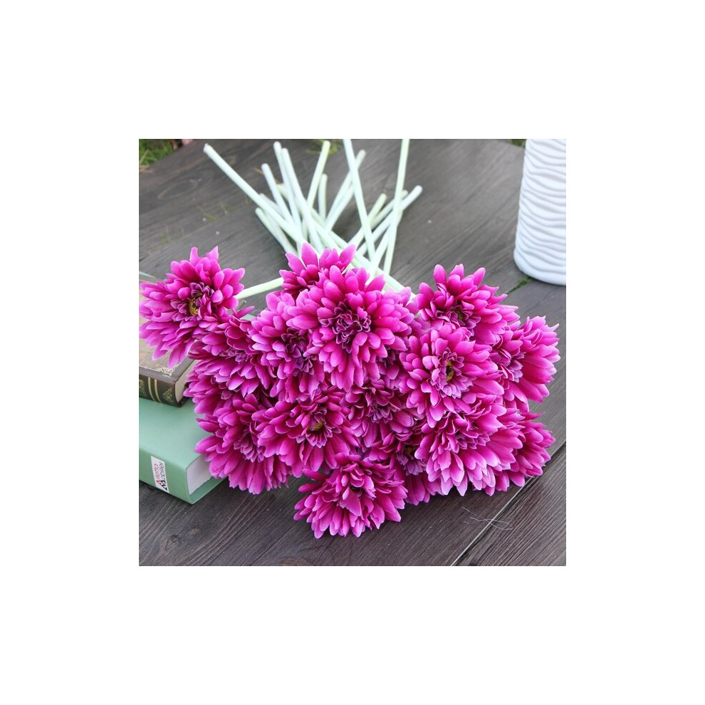 (Purple) 10Pcs Sunbeam Artificial Flower Mum Gerber Daisy Bridal Bouquet Silk Wedding Party Flowers