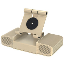 (Gold) 3-in-1 Wireless bluetooth Speaker Long Battery Life Power Bank Phone Holder Dual Bass HIFI Stereo TF Card AUX-In Soundbar Home Theatre with Mic