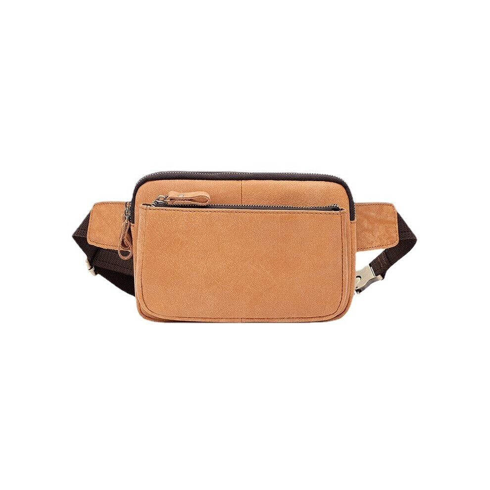 (Brown) 2 In 1 Multifunction Combination Genuine Leather Chest Bag Waist Retro 6.5 Inch Phone Crossbody Bags