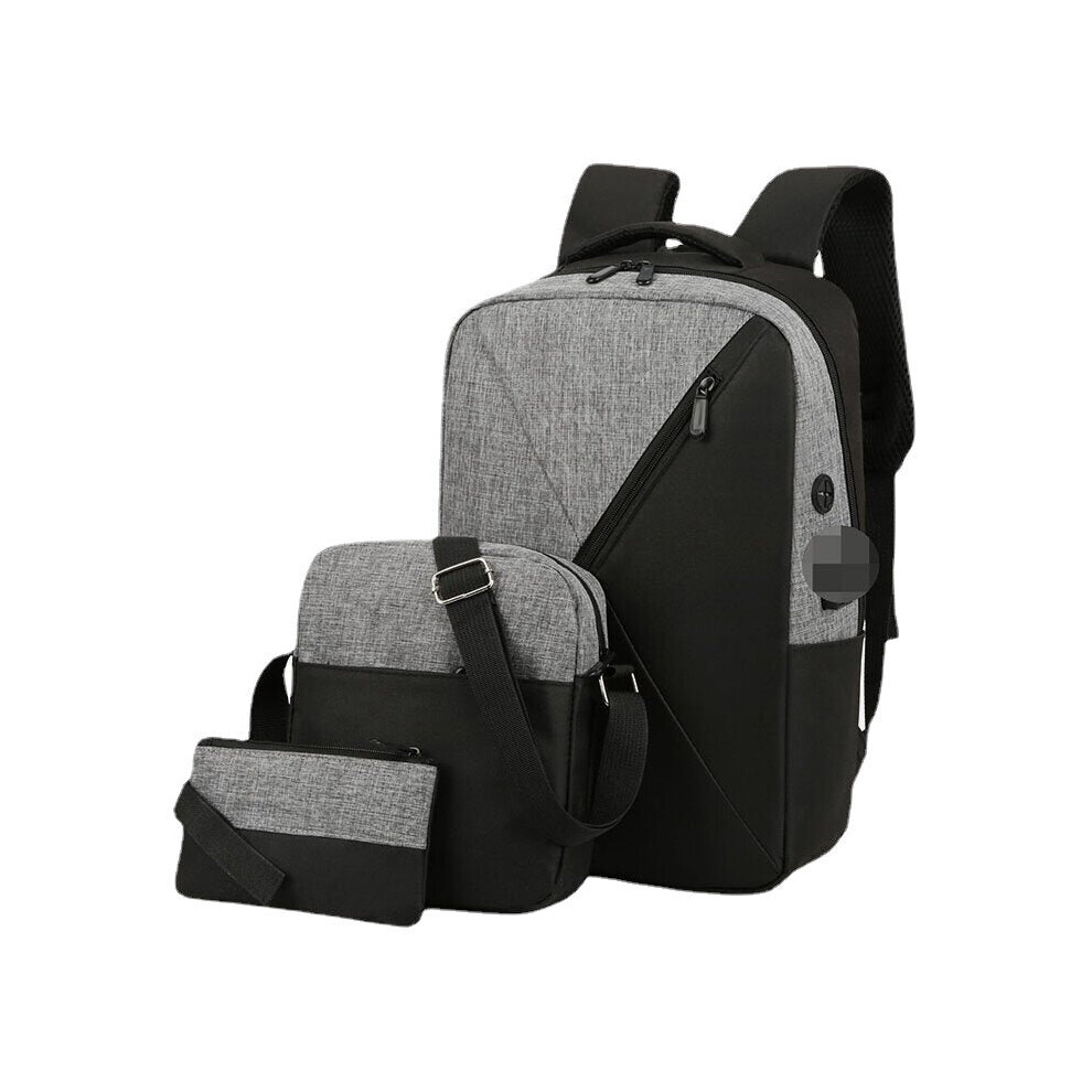(Grey) 3Pcs Men Oxford Wear Resistant Breathable Patchwork Large Capacity Casual Backpack Chest Bag Crossbody