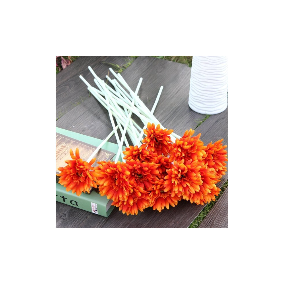 (Orange) 10Pcs Sunbeam Artificial Flower Mum Gerber Daisy Bridal Bouquet Silk Wedding Party Flowers