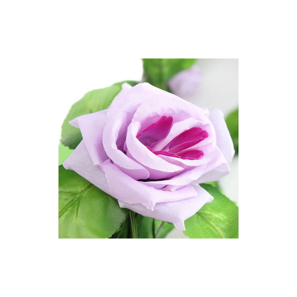 (Purple) 2pcs Artificial Plastic Rose Flower Vines Garland Home Garden Decoration