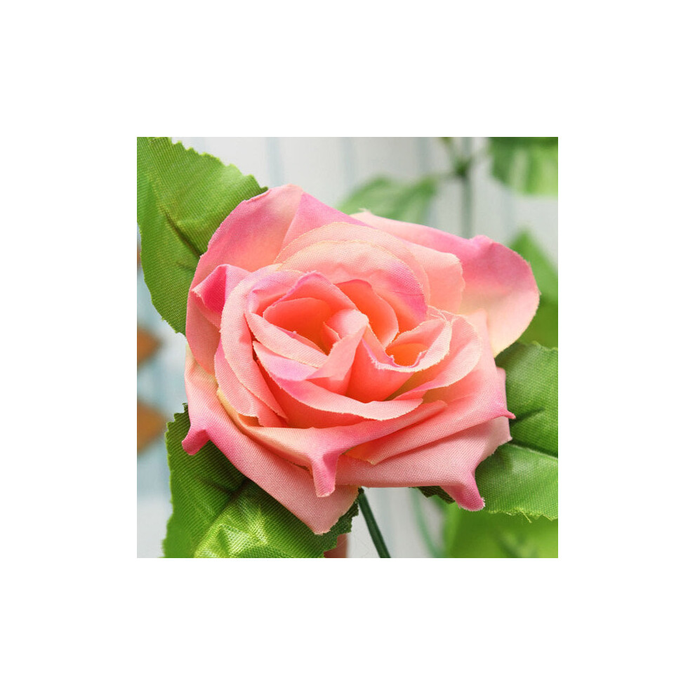 (Pink) 2pcs Artificial Plastic Rose Flower Vines Garland Home Garden Decoration