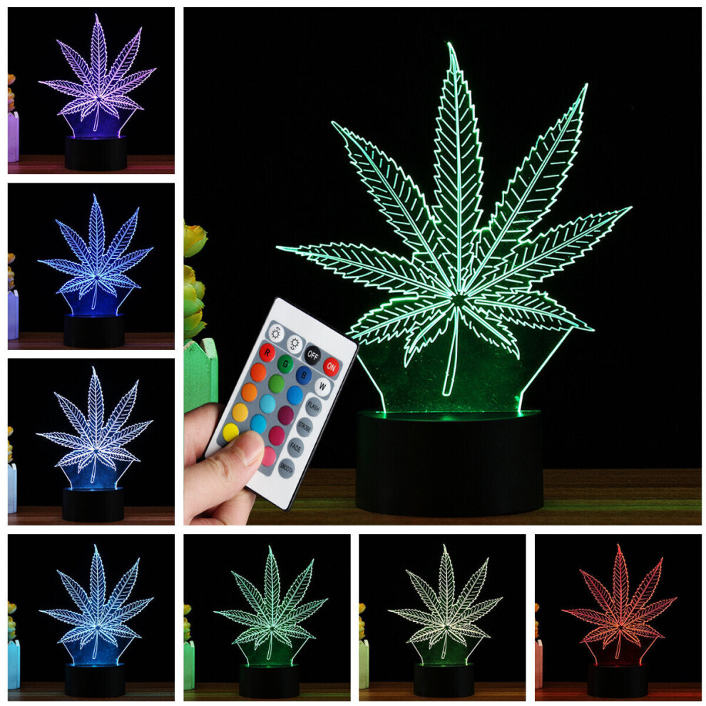 3D LED Maple Leaf Table Lamp Remote Control Touch Night Light Color Change