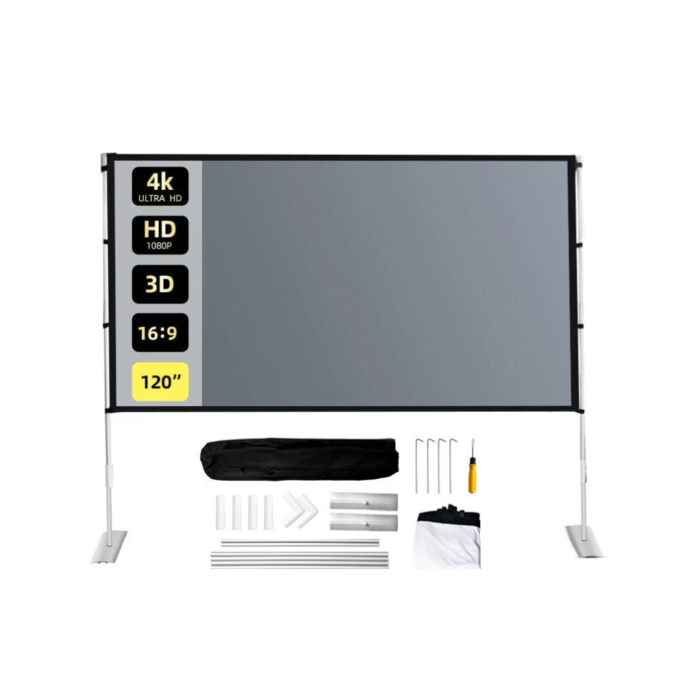(120 Inch) 4K Projector Screen With Stable Stand 72" 84" 100" 120" 3D Curtain Anti- Portable Carrying Bag Home Theater Outdoor Movie Light 4250937394185