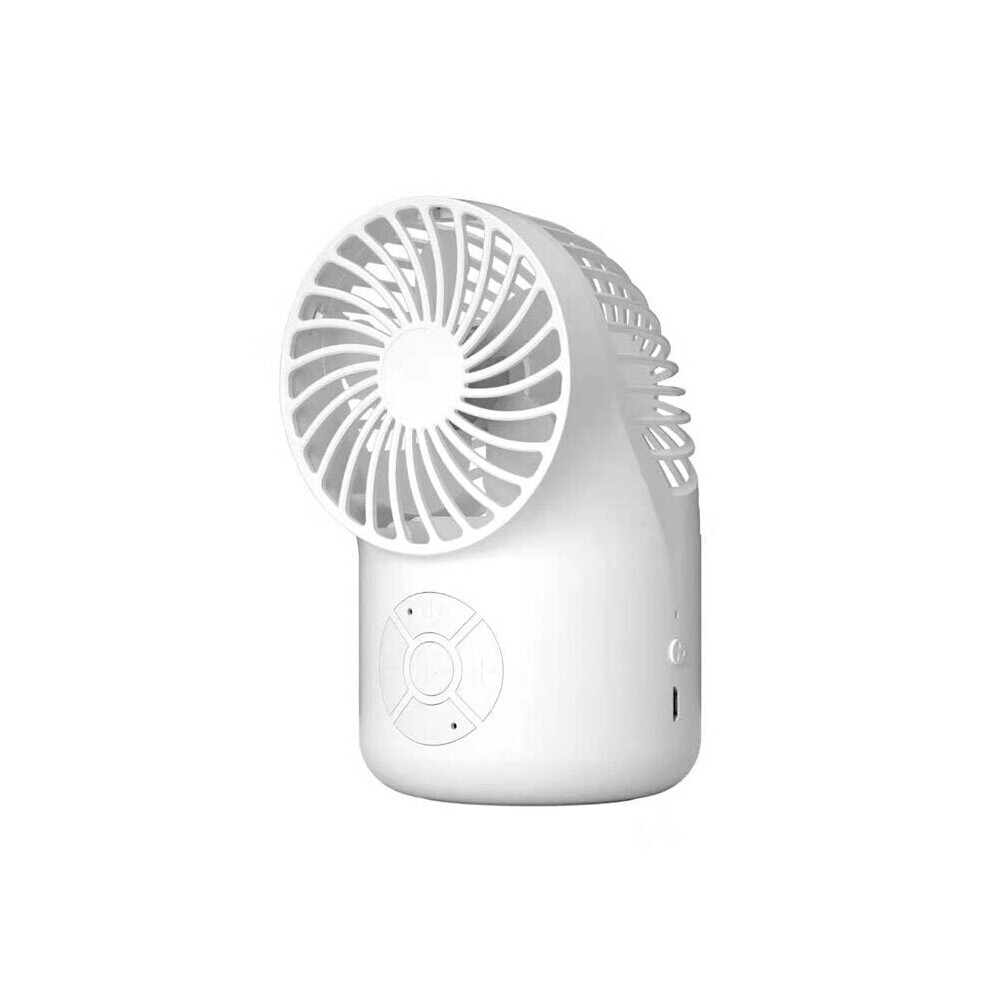 (White) 2 in 1 Portable bluetooth 5.1 Audio Wireless Desktop Speaker with Handheld Mini Cooling Fan