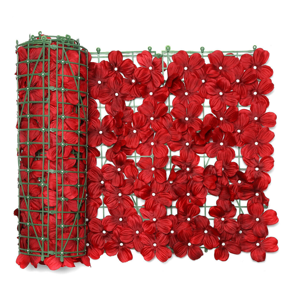 (Red) 0.5*3M Artificial Ivy Hedge Grass Wall Panel Artificial Leaves Plants Greenery Garlands Hanging Screening Roll Flower Private Fence Screen