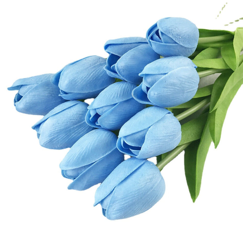 (Blue) 10PCS Fake Artificial Silk Tulips Flores Artificiales Bouquets Party Artificial Flowers