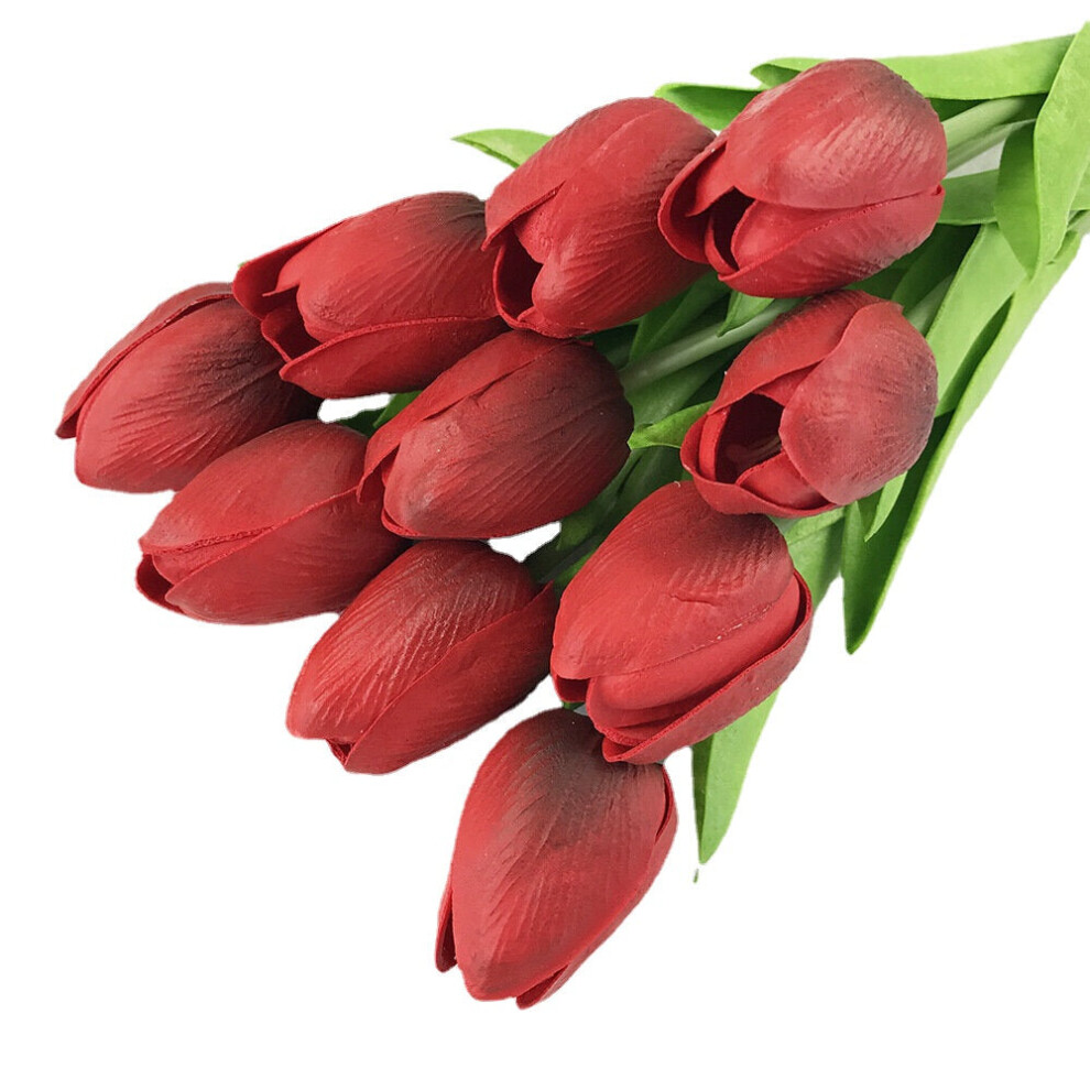 (Red) 10PCS Fake Artificial Silk Tulips Flores Artificiales Bouquets Party Artificial Flowers