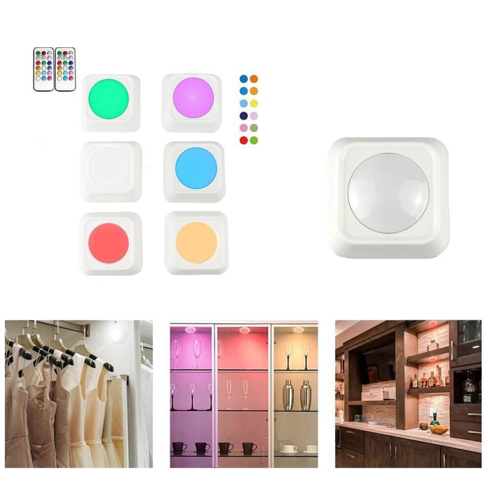 (3pcs lights with 1pc remote controller) 3pcs / 6pcs Colorful Remote Control Pat Night Light for Wardrobe Kitchen Bedroom Cabinet Square Shape