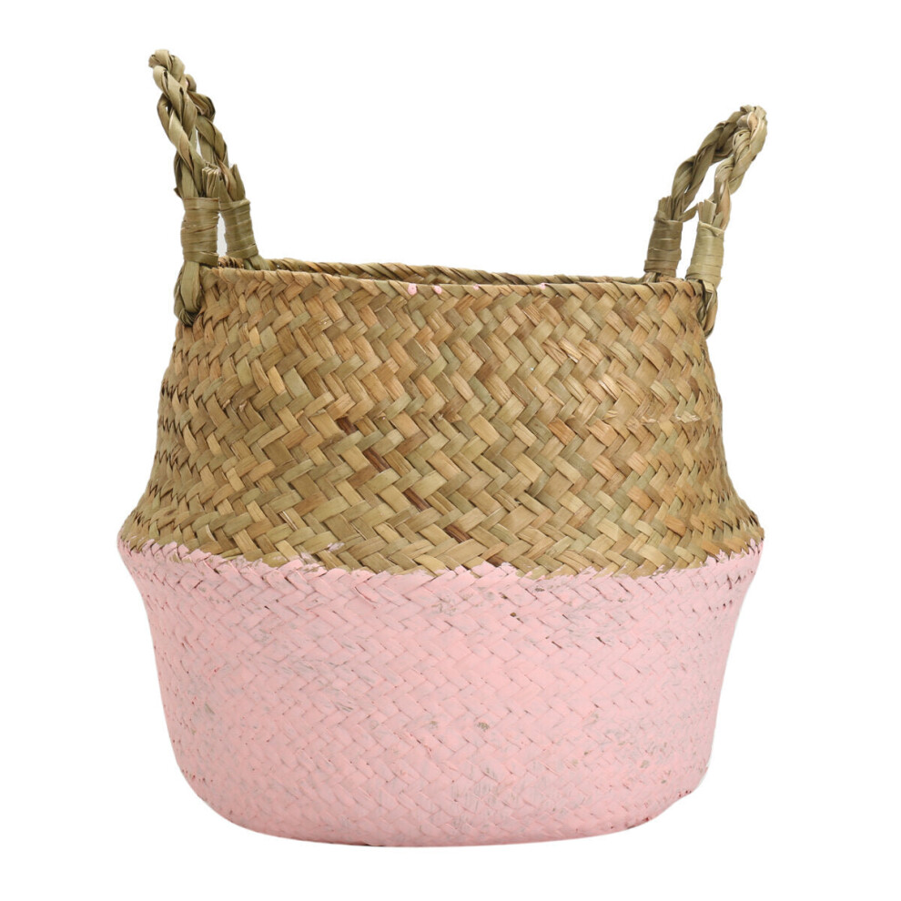 (Pink) 5PCS Mat Grass Belly Basket Storage Plant Pot Foldable Laundry Bag Room Decorative Flower Pot