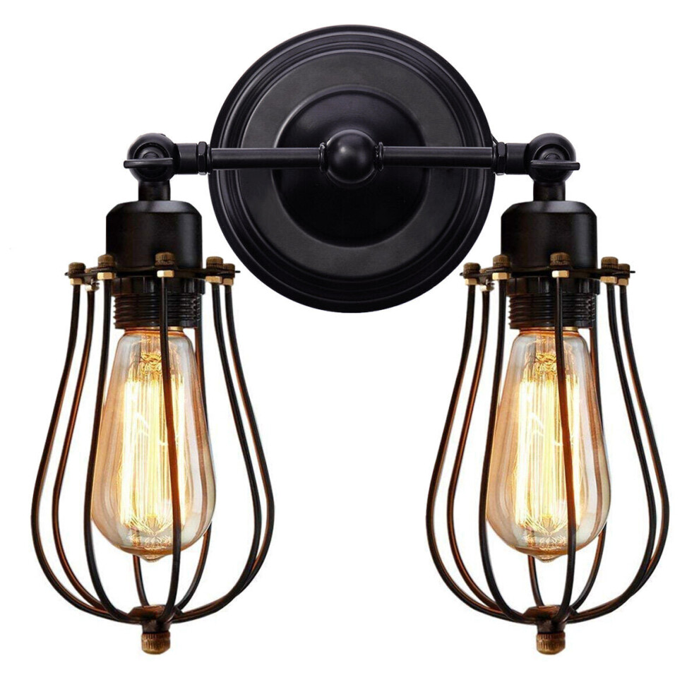 110V Wall Sconce 2 Light Metal Industrial Wire Cage Wall Light Fixture Vintage Style Edison Rustic Wall Lamp