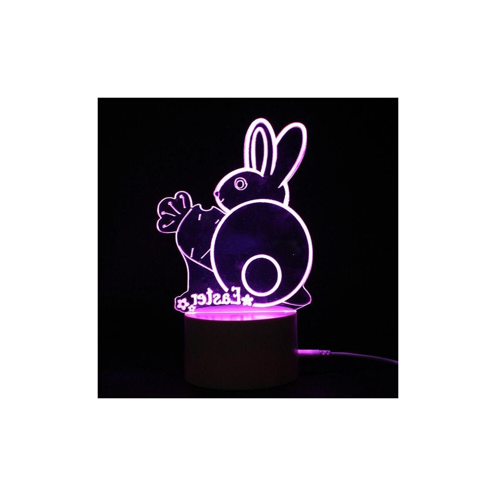 (002(Bunny & carrot)) 3D Illusion Easter Egg Rabbit LED Night Light USB Colorful Table Desk Lamp Holiday Decor DC5V