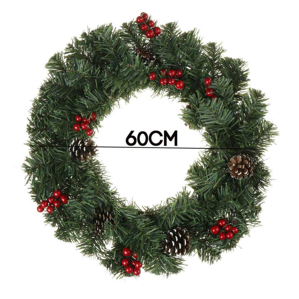 (60cm) 40/50/60cm Christmas Garland With Pine Cones XMAS Window Wreath Decorations