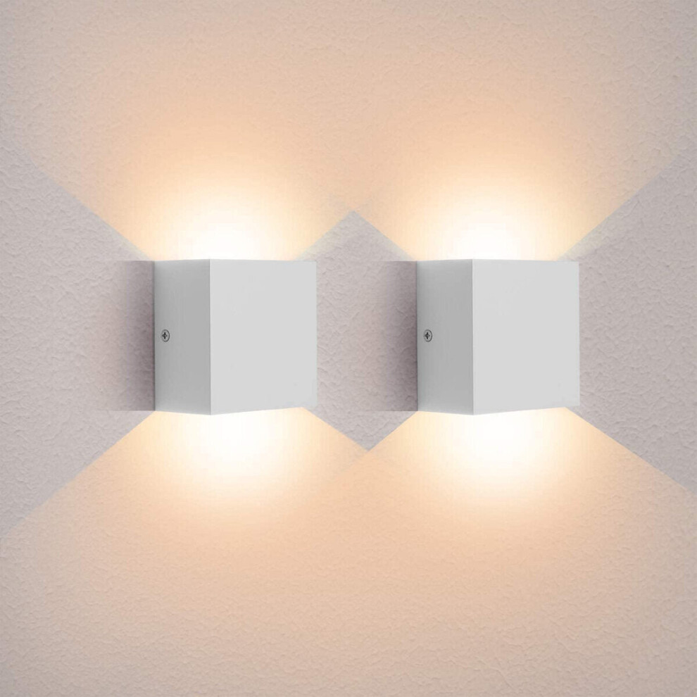 (White, Waterproof) 2Pcs Warm Light LED Wall Lamp Indoor/Outdoor LED Waterproof Modern Wall Lights