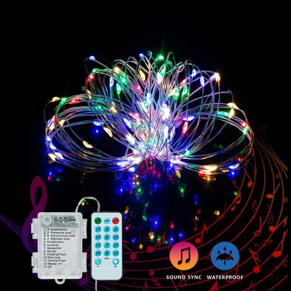 (White, 10m 100LEDS) 32.8ft Christmas Decorative LED String Lights Sound Activated Music Waterproof USB Powered Fairy Lights with Remote Control