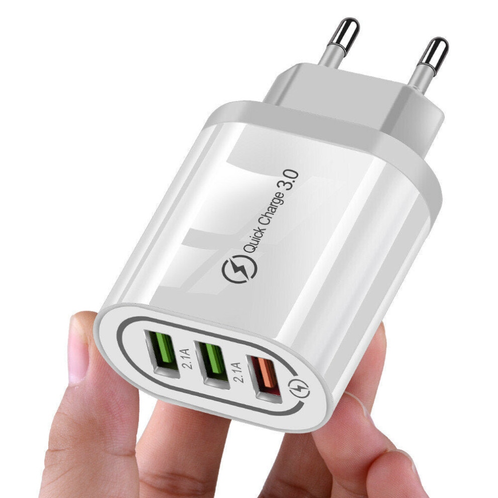 (White) 18W Quick Charge 3.0 Dual USB 2.1A  Fast Charging Wall Charger Power Adapter for Tablet Smartphone