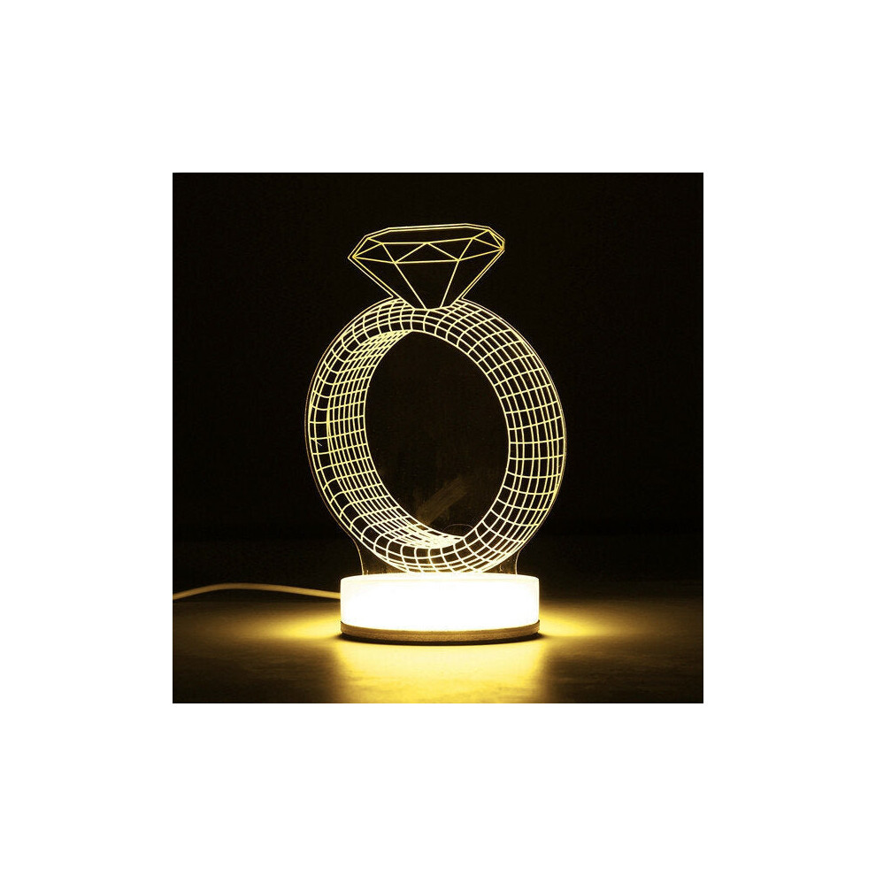 (Diamond ring) 3D Illusion USB LED Night Light Warm White Desk Table Lamp Xmas Gift