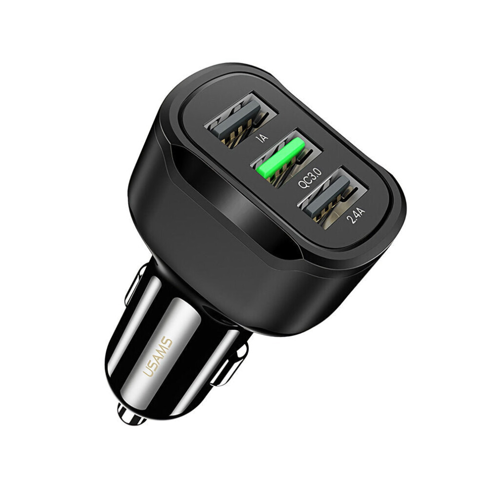 5V 2.4A 5V 1A Qc3.0 3 Usb Port Car Charger For Tablet Smartphone Black 9078193130287