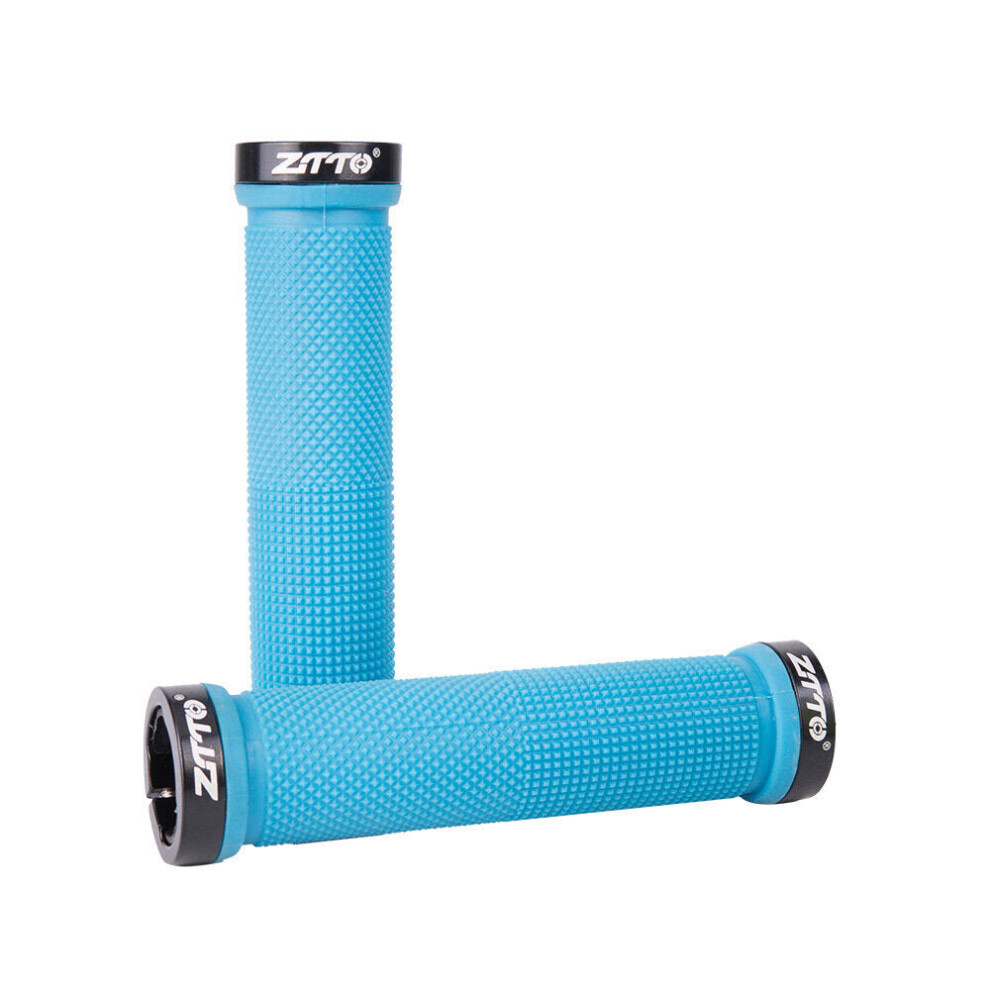 (Blue) 22mm 34x130mm Anti-slip Bilateral Locking Available Aluminum Alloy Rubber 1 Pair x Bicycle Grip Mountain Bikes Grip