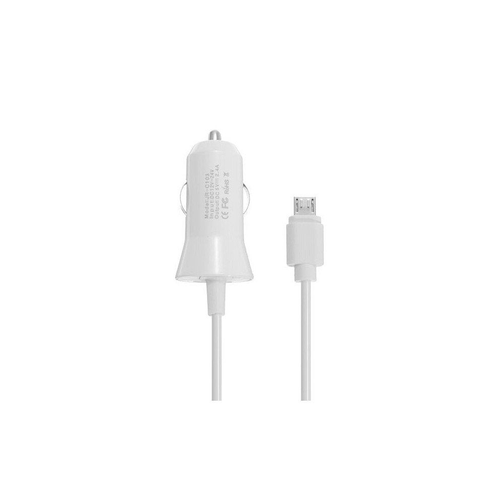 (White) 5V 2.4A Spring Wire Car Charger For Tablet Cell Phone White 9078193132526