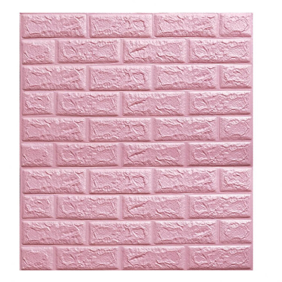 (Pink) 3D Brick DIY Wall Sticker Self-adhesive Waterproof Panels Wallpaper Decal 3D Brick Pattern Foam Wall Sticker for Home Decor