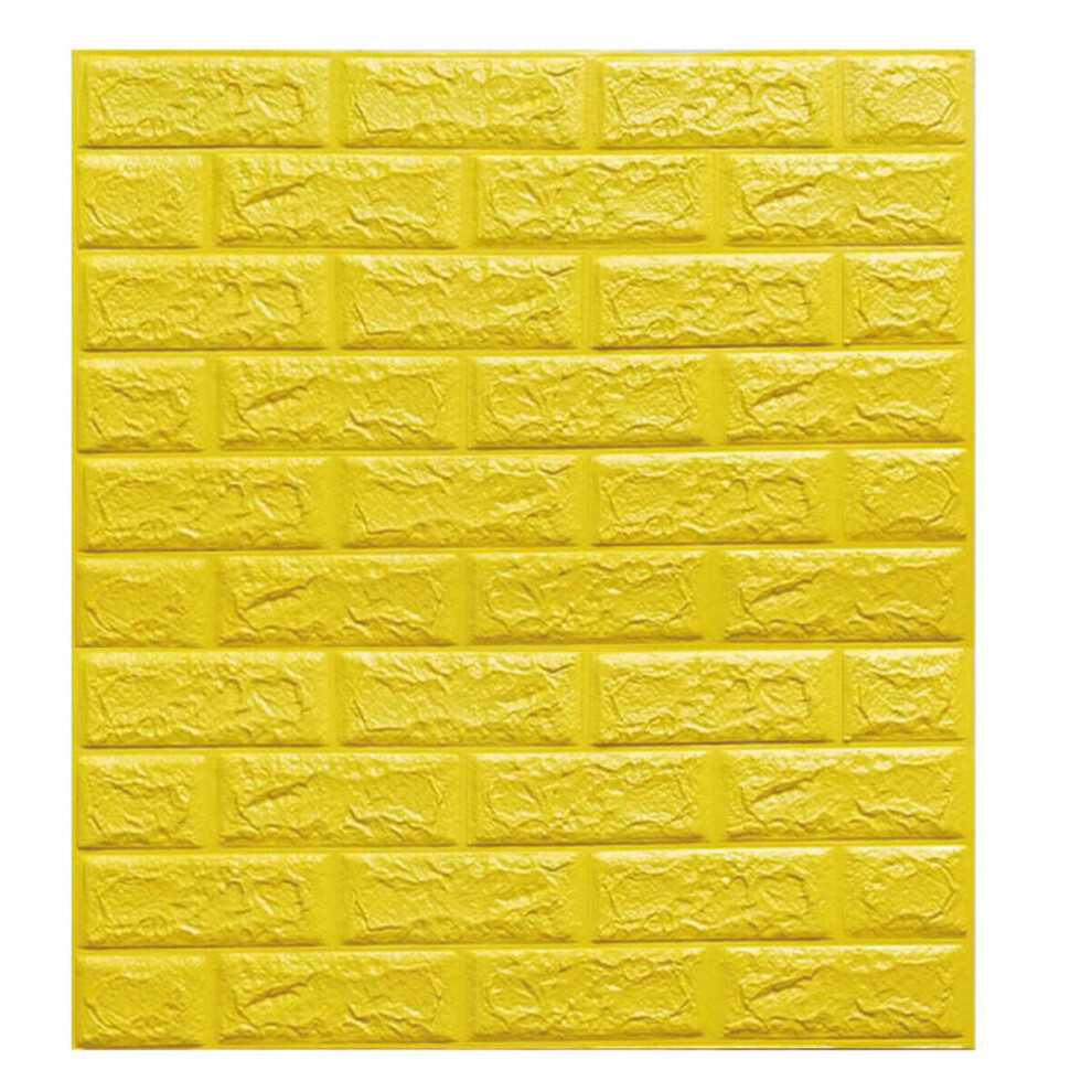 (Yellow) 3D Brick DIY Wall Sticker Self-adhesive Waterproof Panels Wallpaper Decal 3D Brick Pattern Foam Wall Sticker for Home Decor