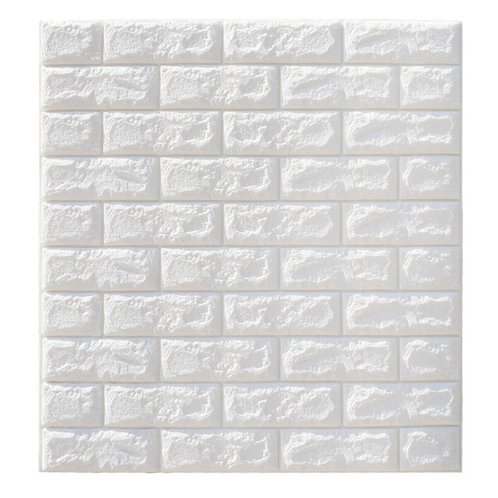 (White) 3D Brick DIY Wall Sticker Self-adhesive Waterproof Panels Wallpaper Decal 3D Brick Pattern Foam Wall Sticker for Home Decor