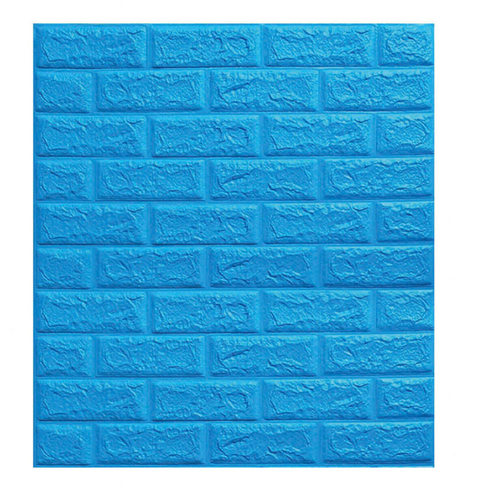 (Blue) 3D Brick DIY Wall Sticker Self-adhesive Waterproof Panels Wallpaper Decal 3D Brick Pattern Foam Wall Sticker for Home Decor