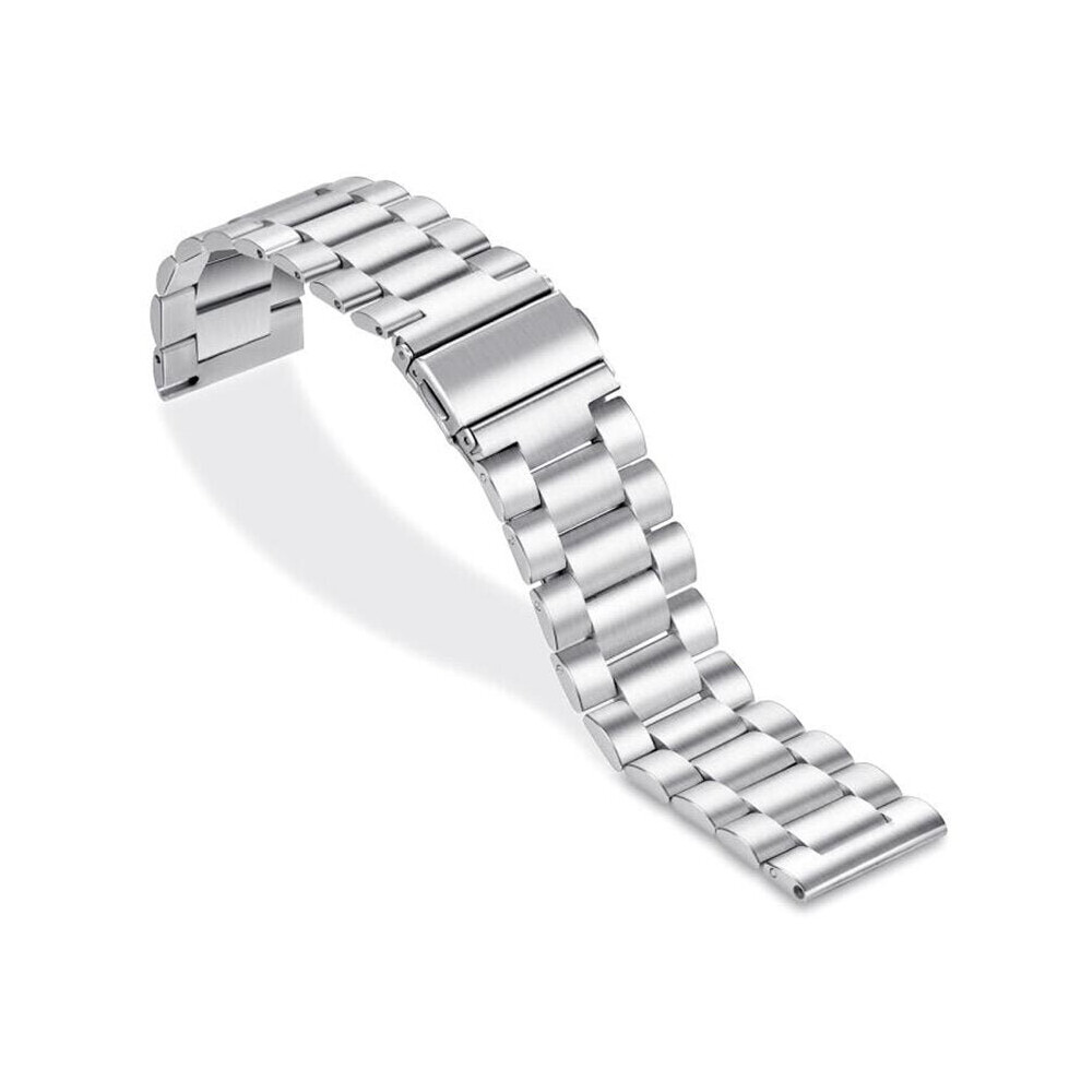 (Silver) 20mm Universal Watch Brand Dual Snap Three Beads Solid Stainless Steel Watch Strap for Smart Watch