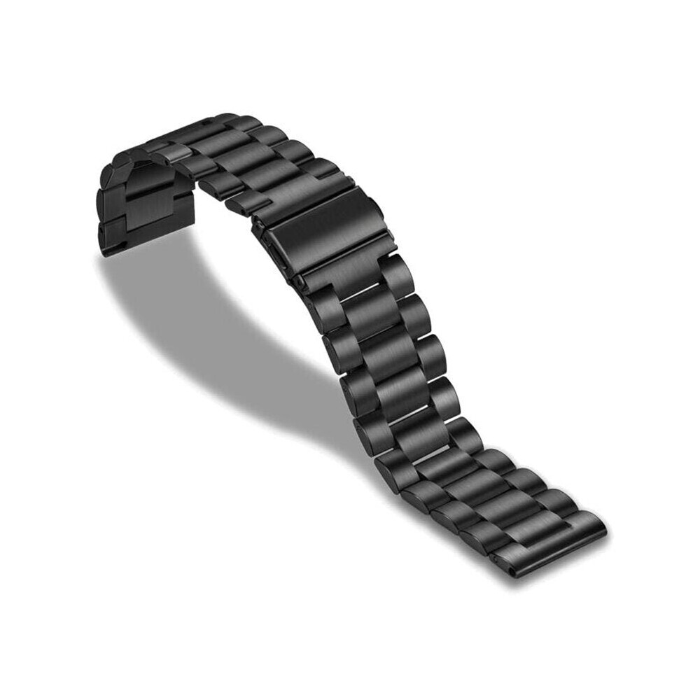 (Black) 20mm Universal Watch Brand Dual Snap Three Beads Solid Stainless Steel Watch Strap for Smart Watch