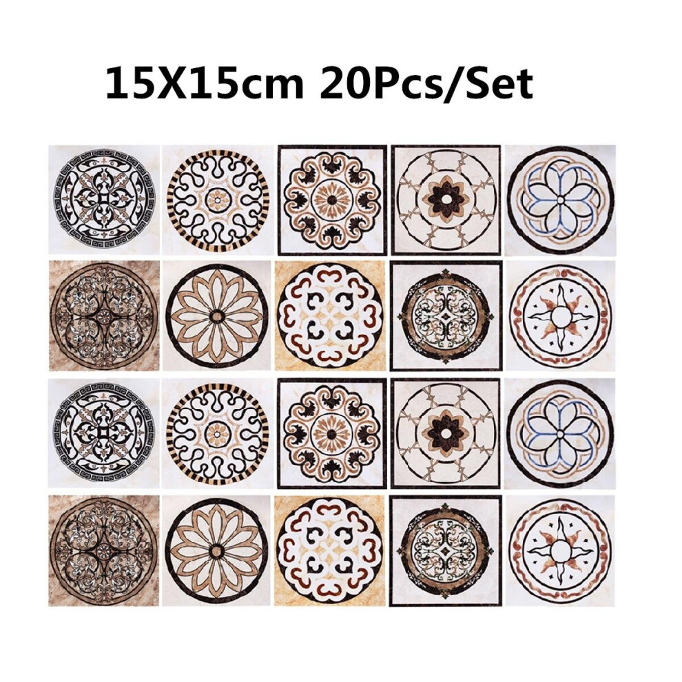 (M) 20Pcs Square Tile Self Adhesive Floor Wall Sticker Decal Vinyl Room Decor