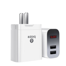 (White) 3.4A Dual USB Fold Charger Power Adapter with Intelligent Digital Display for Tablet Smartphone