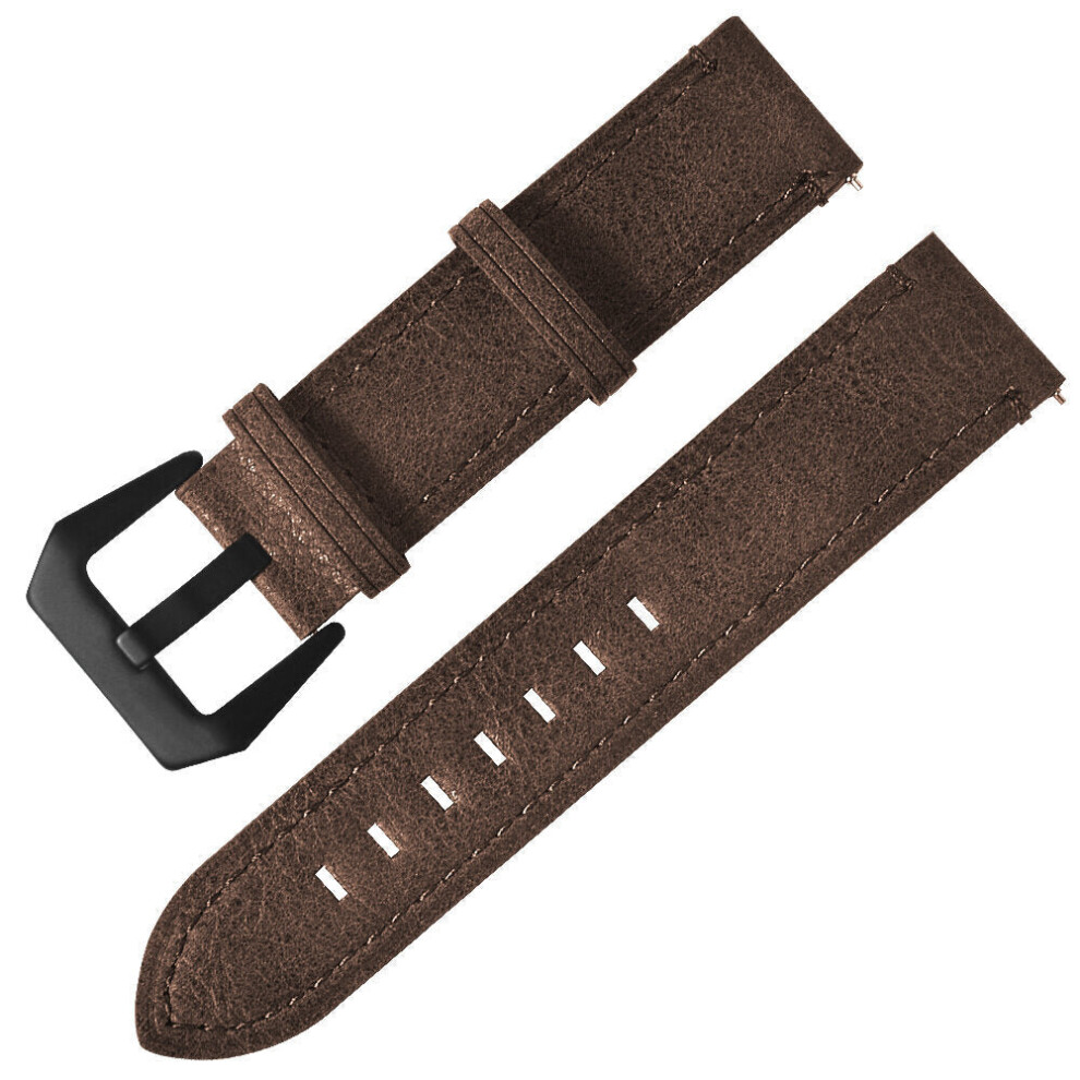 (Coffee) 20mm Retro Texture Leather Watch Strap Watch Band for Smart Watch