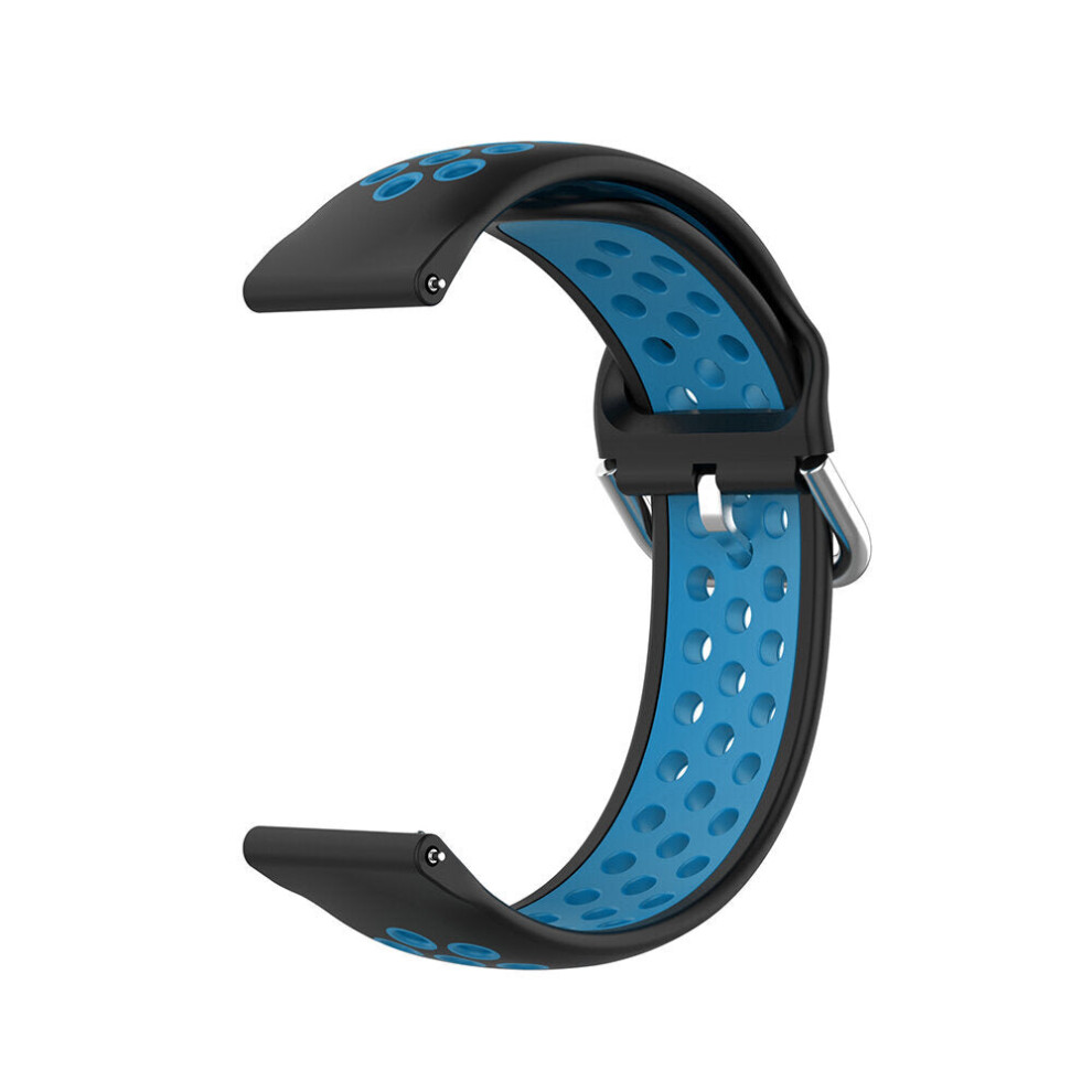 (Black+Blue) 20mm Dual Color Stoma Soft Silicone Watch Strap Watch Band for Smart Watch