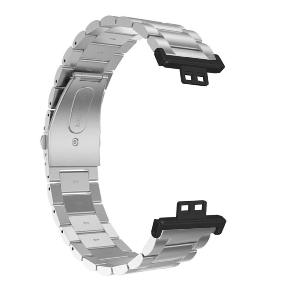 (Silver) 20mm Double Snap Buckle Three Beads Solid Stainless Steel Watch Strap Watch Band for Smart Watch