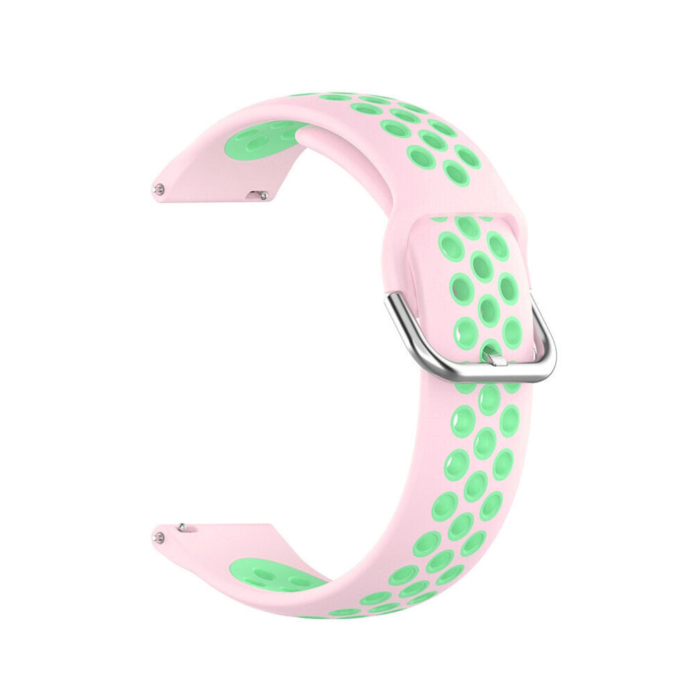 (Pink+Green) 20mm Dual Color Stoma Soft Silicone Watch Strap Watch Band for Smart Watch