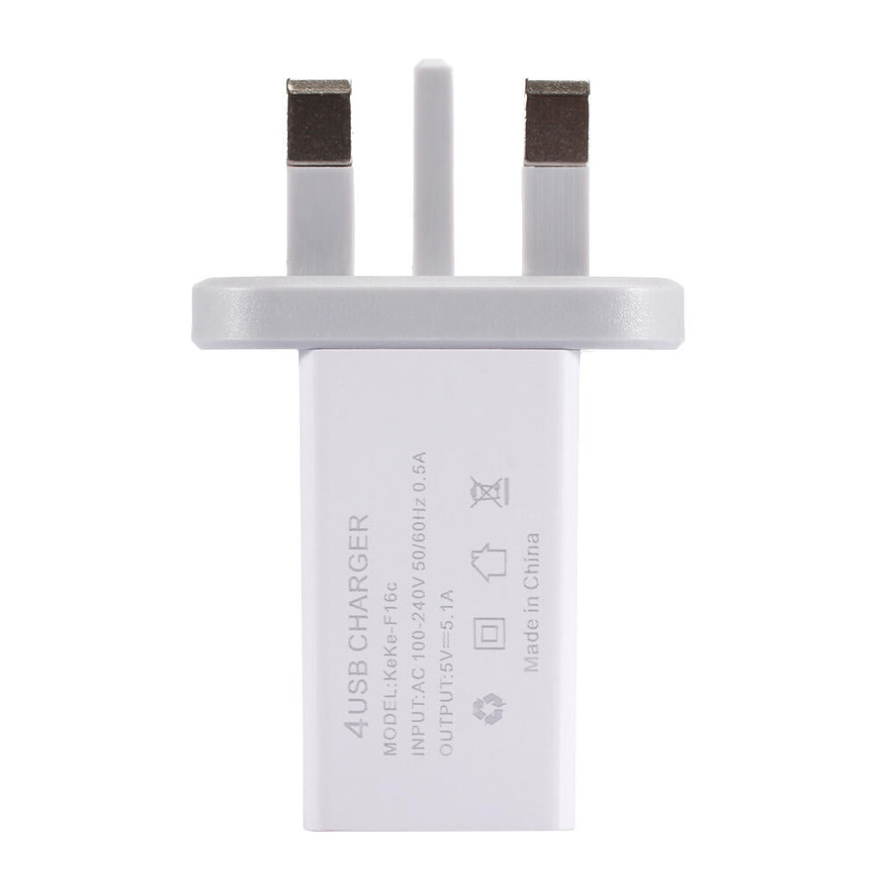 (White, UK) 4 USB 5V 5.1A Travel Charger Power Adapter For Smartphone Tablet PC