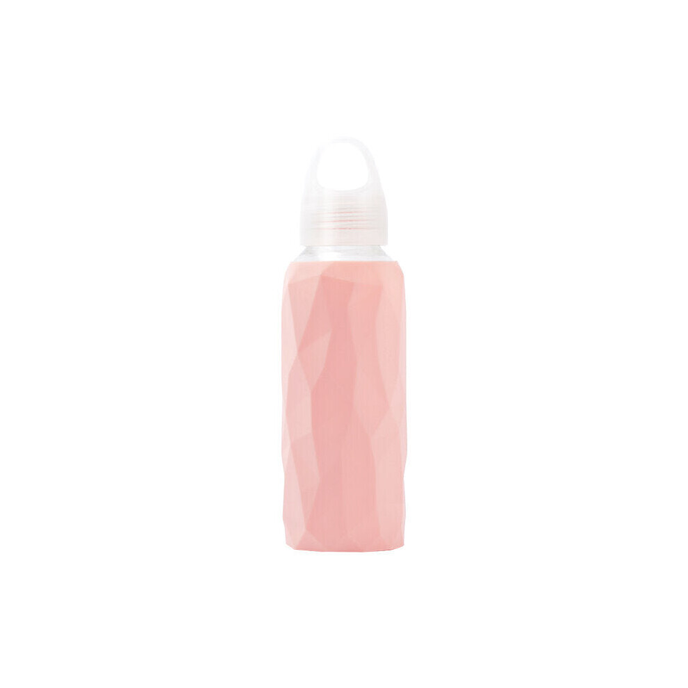 (Pink) 300ml Glass Water Bottle Sports Travel Drinking Cup With Silicone Cover