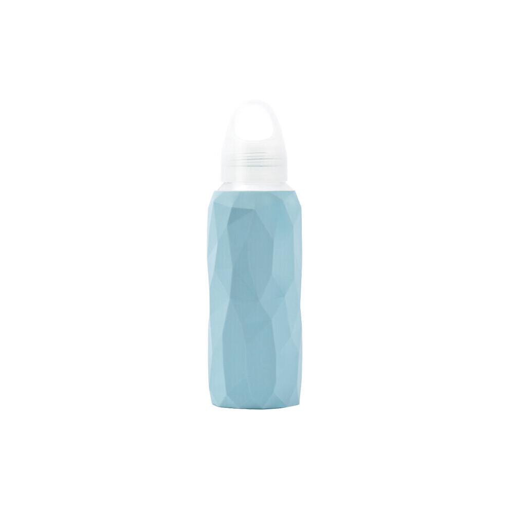 (Blue) 300ml Glass Water Bottle Sports Travel Drinking Cup With Silicone Cover