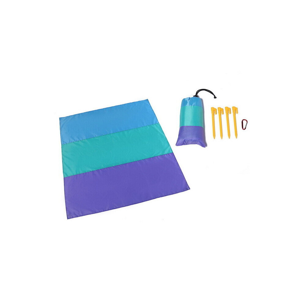 (Purple) 200x210cm Beach Blanket Waterproof Multifunction Folding Picnic Mat Sunshade Canopy with Ground Nail Carabiner Camping Travel
